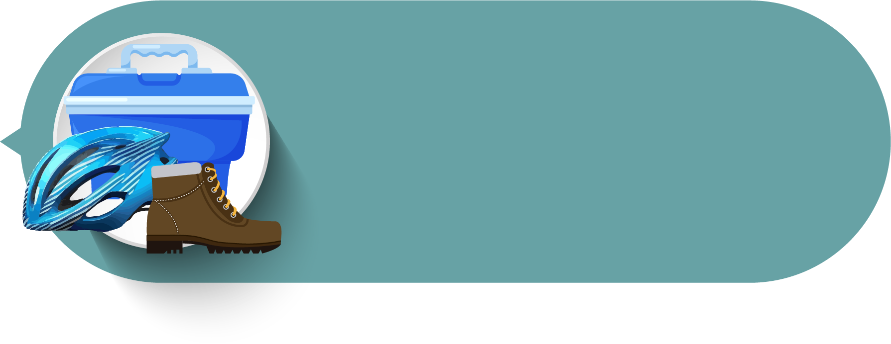 Graphic depicting cooler, bike helmet and hiking boot