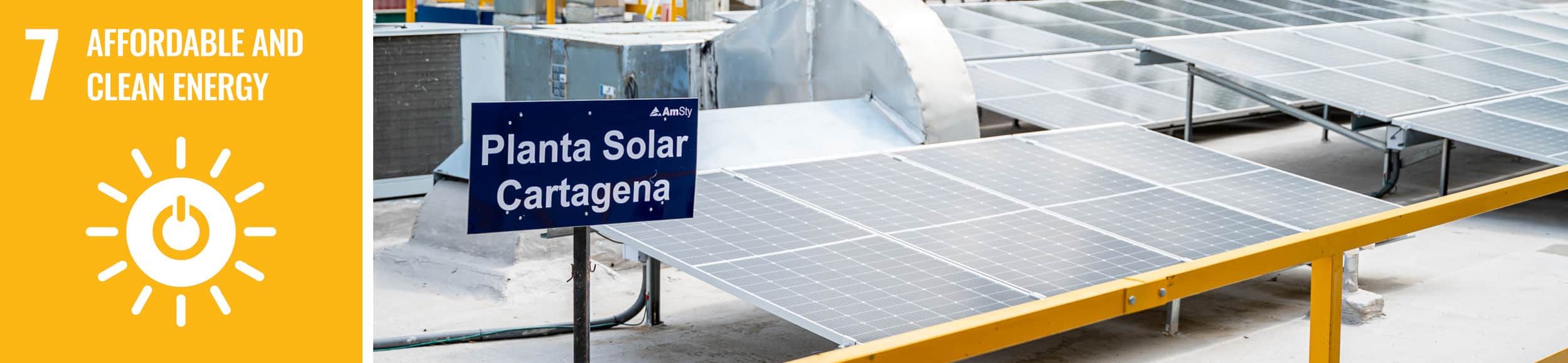 The text, "7: Affordable and Clean Energy" and an image of solar panels